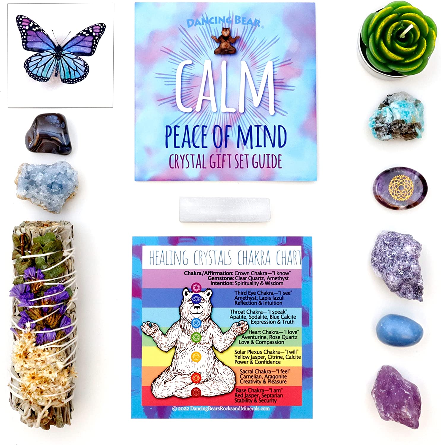 Healing Crystals for Calm & Peace of Mind Gift Set – Dancing Bear's Rocks  and Minerals